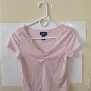 Pink Ruched Crop Fitted T-Shirt